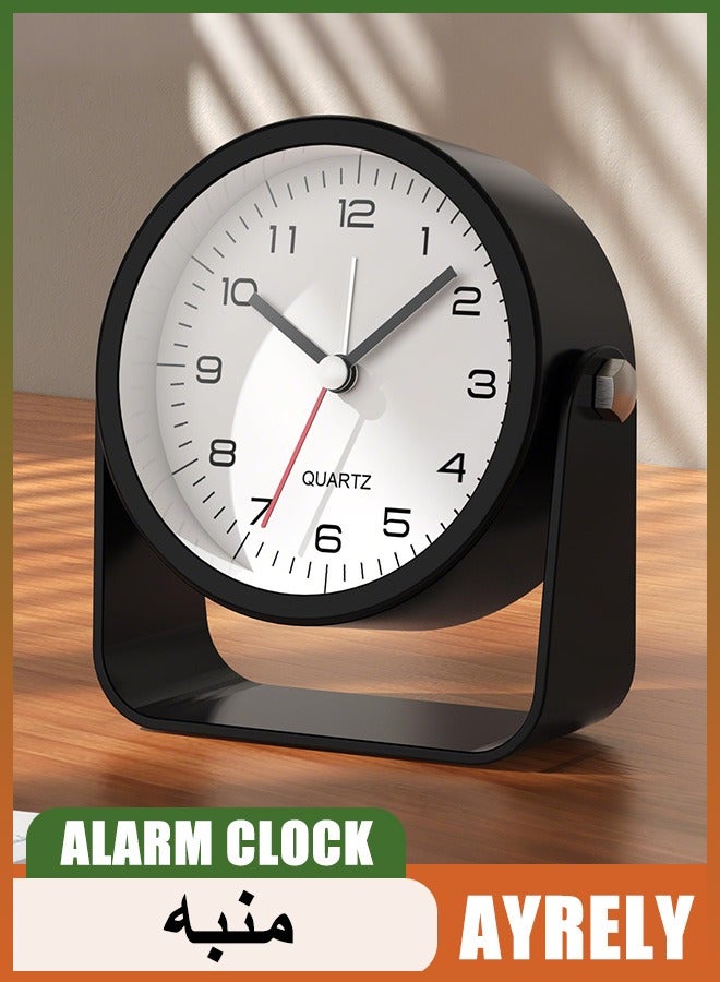 ساعات منبهة، ساعة مكتب تعمل بالبطارية، ساعة طاولة لطيفة مع إضاءة، زاوية قابلة للتعديل للسفر، بجانب السرير، غرفة النوم، غرفة النوم، الأطفال، ديكور غرفة المعيشة (أسود) - Image 1